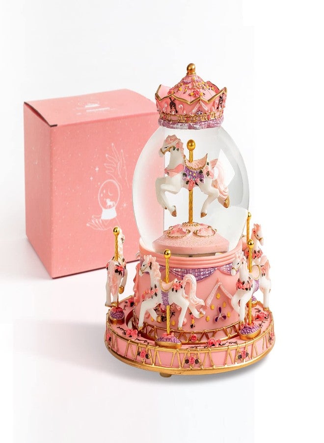 DANVON Gift Wrapped Carousel Horse Unicorn Toy Music Box Snow Globe Color Changing LED Lights for Women Kids Baby Girls Mom Daughter Granddaughter Christmas Birthday & Valentines Day Gift (Pink) - Image 4